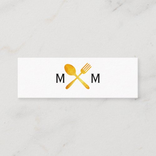 Gold Luxe Food Utensils Monogram Mini Business Card