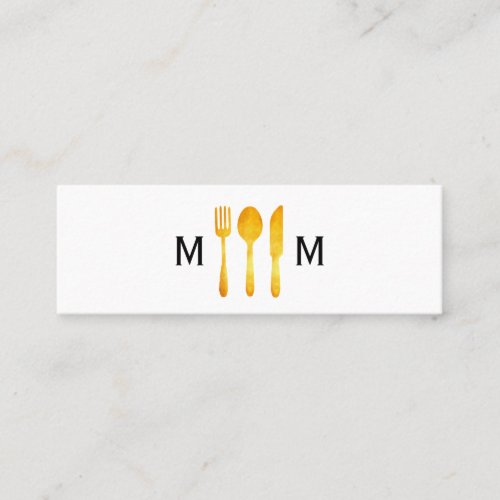 Gold Luxe Food Utensils Monogram Mini Business Card