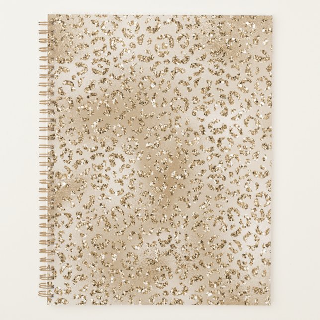 Gold Luxe Glitter Leopard Print     Planner (Front)