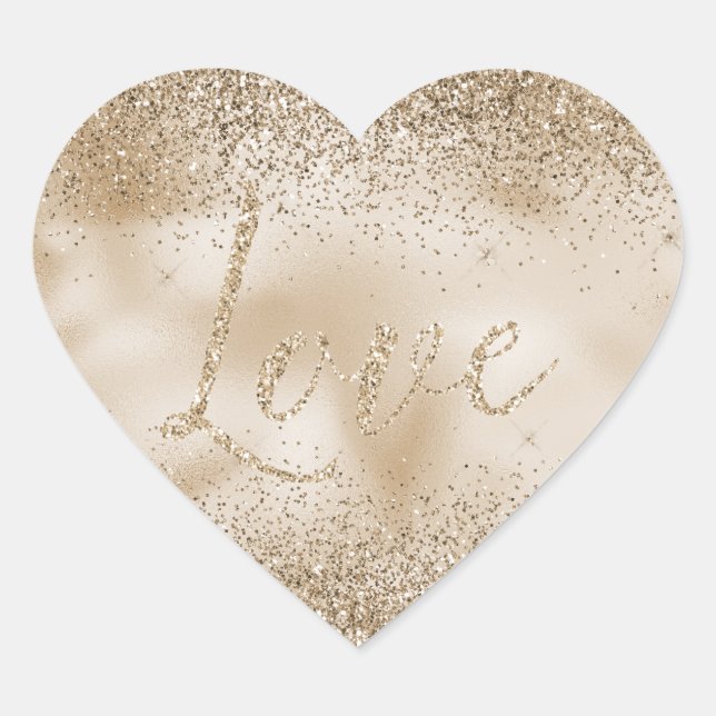 Gold Luxe Glitter Love  Heart Sticker (Front)