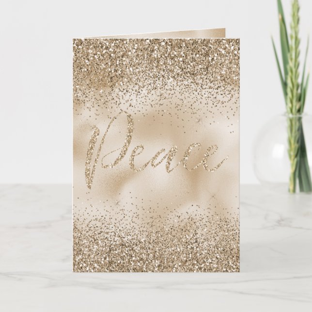 Gold Luxe Glitter Peace   Card (Front)