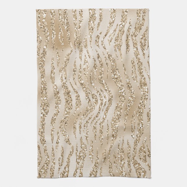 Gold Luxe Glitter Zebra Print         Kitchen Towel (Vertical)