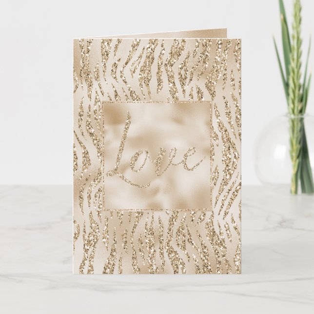 Gold Luxe Glitter Zebra Print Love Card (Front)