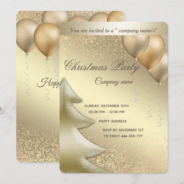 Gold  luxury balloon corporate Christmas party Invitation (Front/Back)