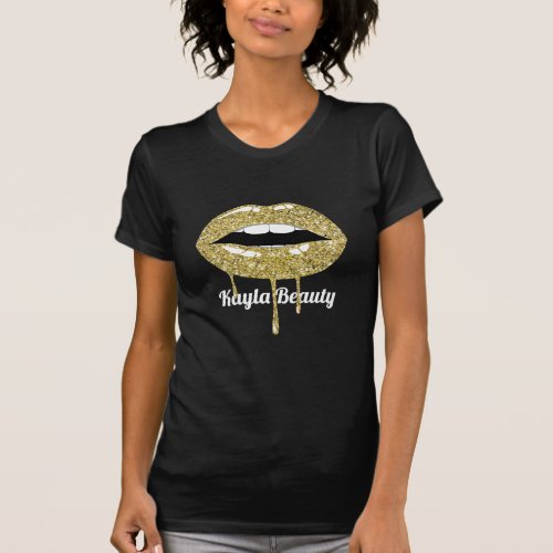 Gold Luxury Beauty Glam Glitter Drip Dripping Lips T_Shirt