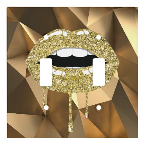 Gold Luxury Beauty Glamour Glitter Dripping Lips Light Switch Cover