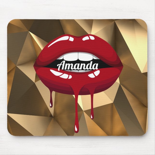 Gold Luxury Beauty Glamour Red Drip Dripping Lips Mouse Pad (Front)