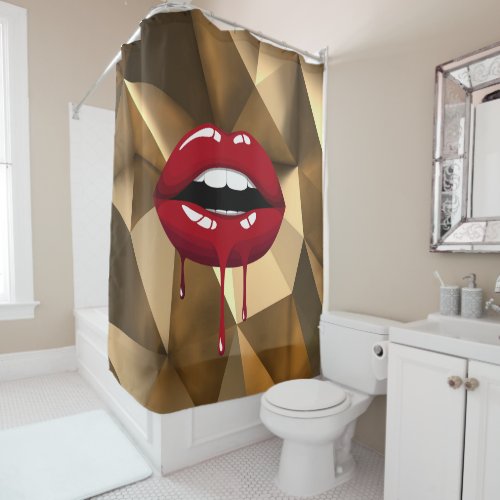 Gold Luxury Beauty Glamour Red Drip Dripping Lips Shower Curtain