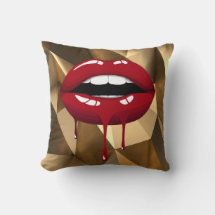 Gold Luxury Beauty Glamour Red Drip Dripping Lips Throw Pillow