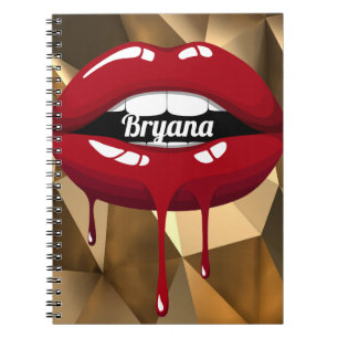 Gold Luxury Beauty Glamour Red Dripping Lips Notebook