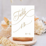 Gold Luxury Calligraphy Wedding Number 13, Table Number<br><div class="desc">Table 13. Please check all available numbers. | Luxury and elegant swirly calligraphy wedding table number with your initials.  For more advanced customization of this design,  please click the BLUE DESIGN TOOL BUTTON above!</div>