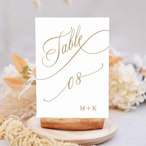 Gold Luxury Calligraphy Wedding Number 8 Table Number