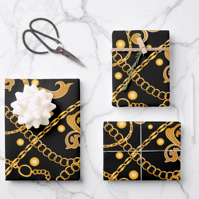Gold Luxury Chain Wrapping Paper Sheets (Front)