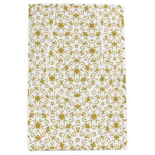 Gold Luxury Christmas Stars Pattern Yellow Medium Gift Bag