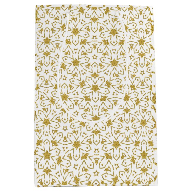 Gold Luxury Christmas Stars Pattern Yellow Medium Gift Bag (Front)
