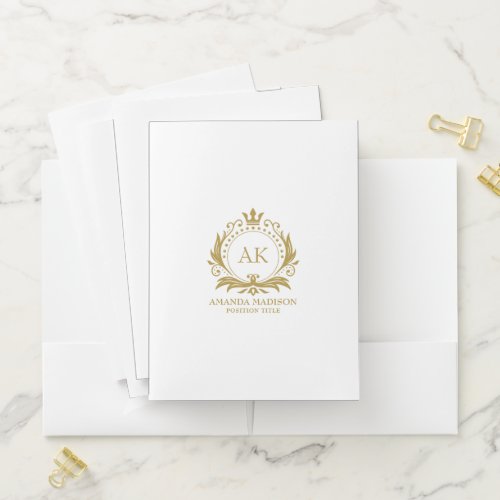 Gold Luxury Crown Wedding Monogram Pocket Folder