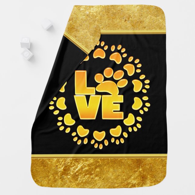 Gold luxury decoration dog paw gold foil and black baby blanket (In Situ)