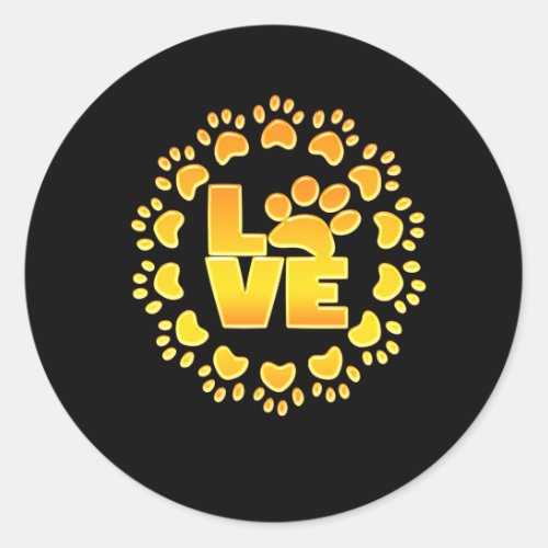 Gold luxury decoration dog paw shiny print black classic round sticker