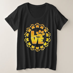Gold luxury decoration dog paw shiny print black plus size T-Shirt