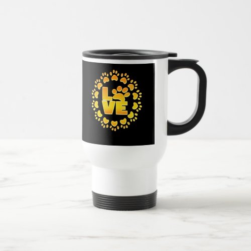 Gold luxury decoration dog paw shiny print black travel mug