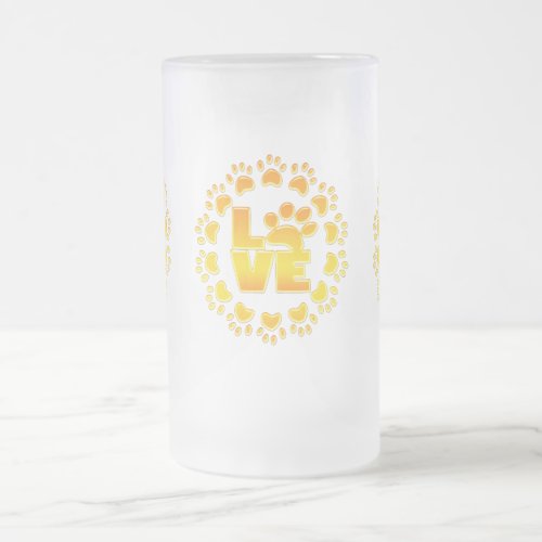 Gold luxury decoration dog paw shiny print wsp frosted glass beer mug