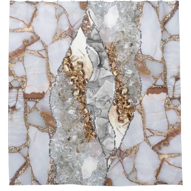 Gold Luxury Elegant Liquid Texture  Shower Curtain (Front)