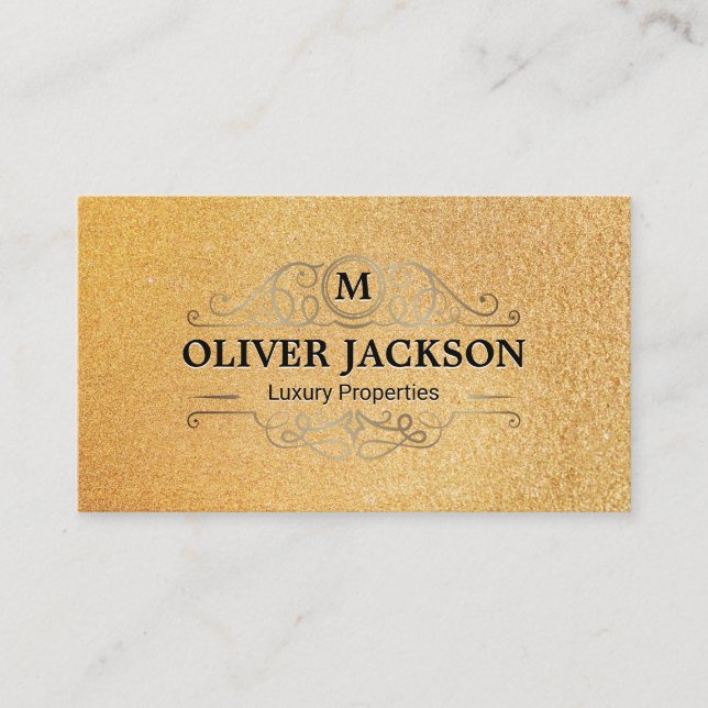 Gold Luxury Elements | Glitter Background Business Card (Front)