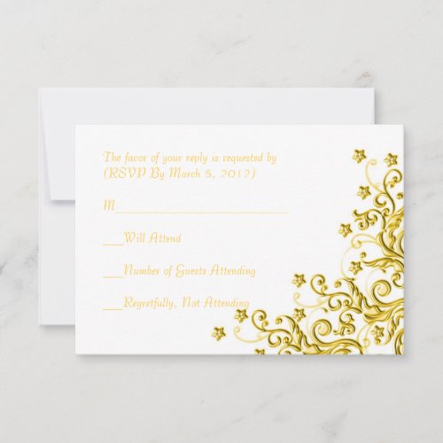 Gold Luxury Floral Swirls RSVP card