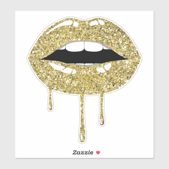 Gold Luxury Glam Faux Glitter Drip Dripping Lips Sticker (Sheet)