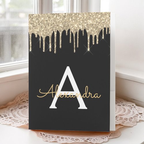 Gold Luxury Glitter Girly Monogram Name Pocket Folder