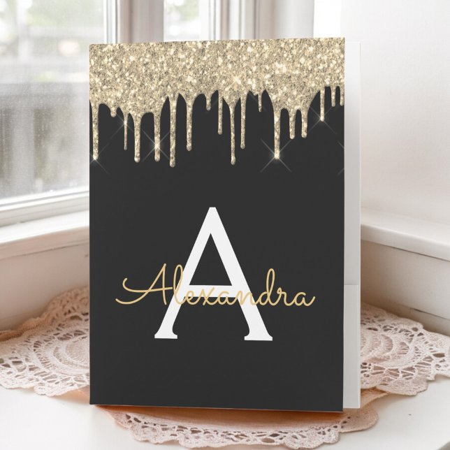 Gold Luxury Glitter Girly Monogram Name Pocket Folder (Creator Uploaded)