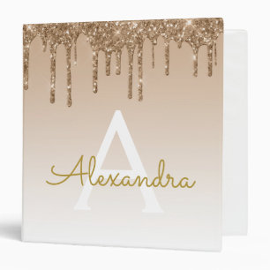 Gold Luxury Glitter & Sparkle Monogram 3 Ring Binder
