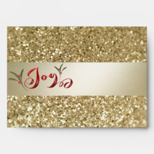 Gold luxury holly berry calligraphy joy envelope