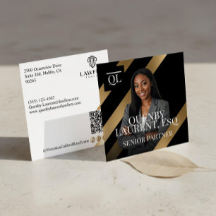 Gold Luxury Lawyer Law Firm Photo Monogram Luxe Square Business Card