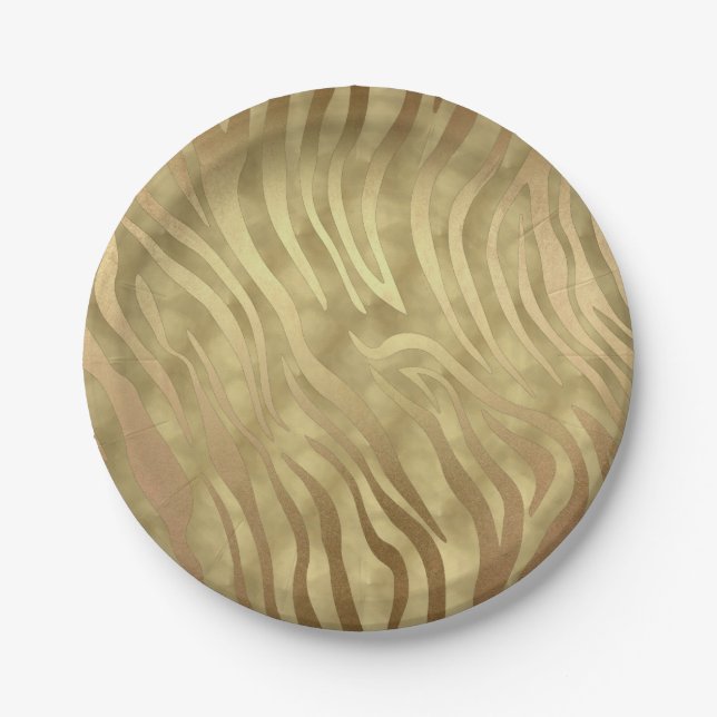 Gold Luxury Luxurious Zebra Jungle Safari Glam Paper Plates (Front)