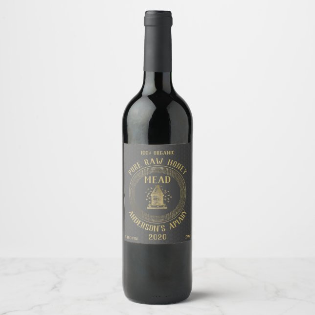 Gold luxury Mead bee hive honeycomb honey wine Wine Label (Front)