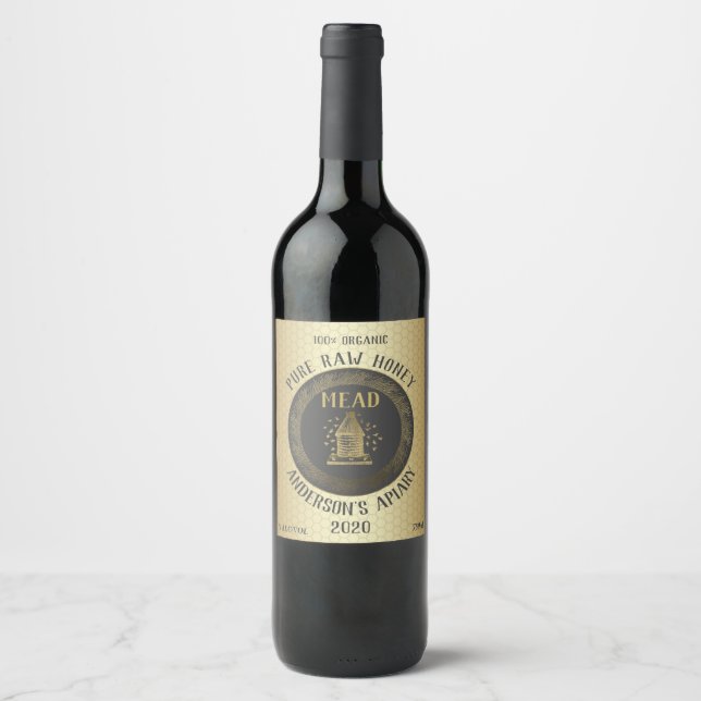 Gold luxury Mead bee hive honeycomb honey wine Wine Label (Front)