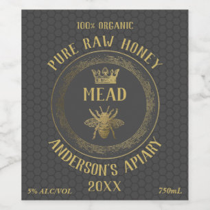 Gold luxury Mead queen bee honeycomb honey wine Wi Label