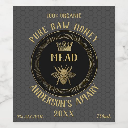 Gold luxury Mead queen bee honeycomb honey wine Wi Wine Label