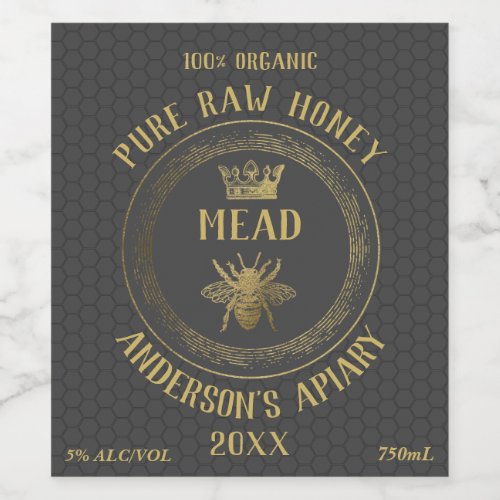Gold luxury Mead queen bee honeycomb honey wine Wi Wine Label