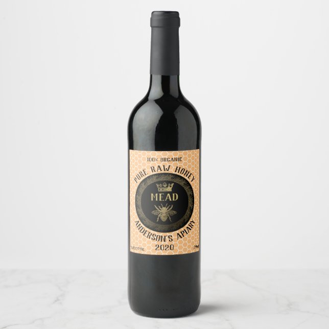 Gold luxury Mead queen bee honeycomb honey wine Wine Label (Front)