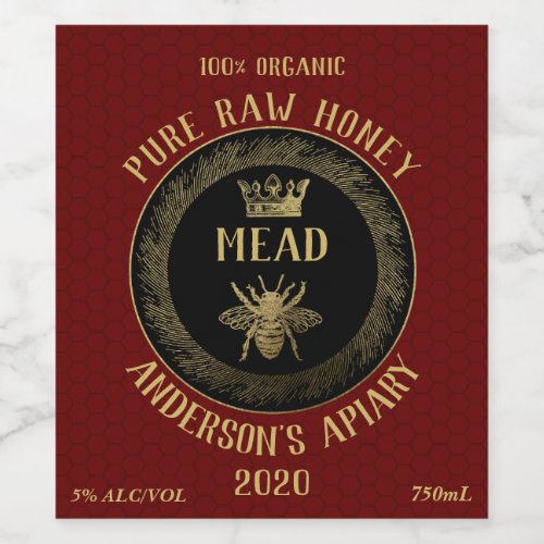 Gold luxury Mead queen bee honeycomb honey wine Wine Label