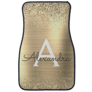 Gold Luxury Modern Glitter Sparkle Monogram Car Fl Car Floor Mat