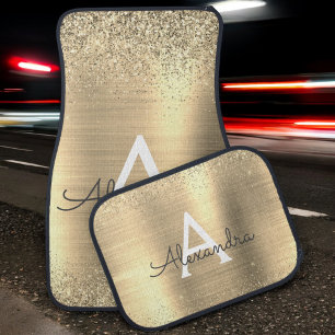 Gold Luxury Modern Glitter Sparkle Monogram Car Floor Mat