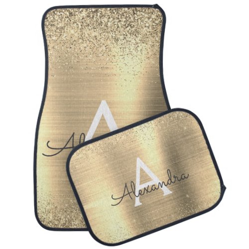 Gold Luxury Modern Glitter Sparkle Monogram Car Floor Mat