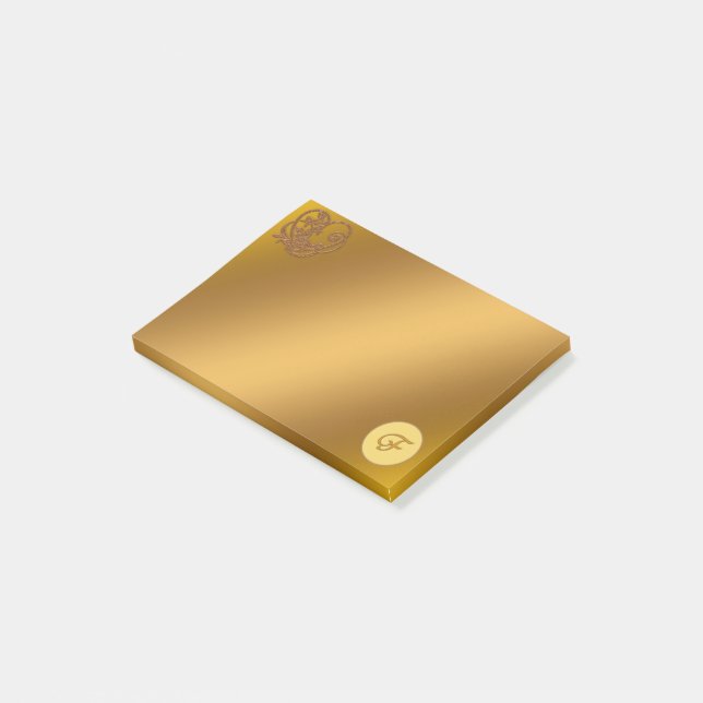 Gold Luxury Monogram F Post-it Notes (Angled)