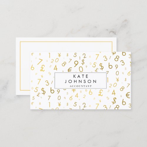 Gold Luxury Number  Currency Symbols Accountant  Business Card