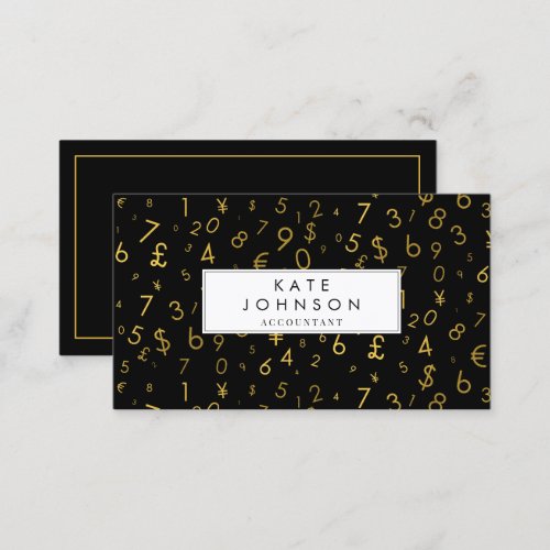 Gold Luxury Number  Currency Symbols Accountant  Business Card