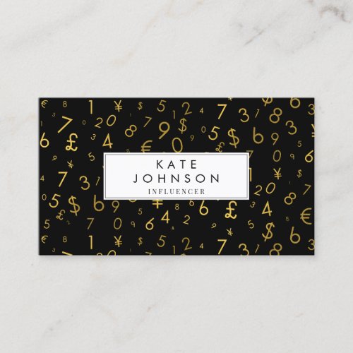 Gold Luxury Number  Currency Symbols Influencer Business Card