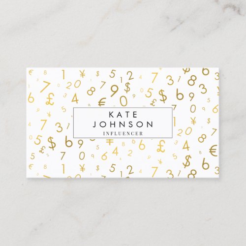 Gold Luxury Number  Currency Symbols Influencer Business Card